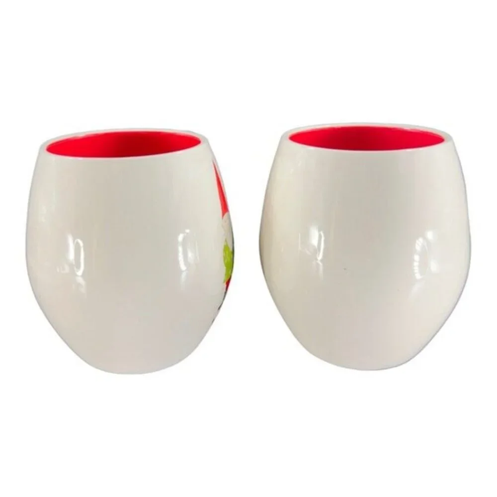 Magenta Rae Dunn Christmas Gnomes Magic Coffee Mug Cup Set‎ 2 Ceramic White Red